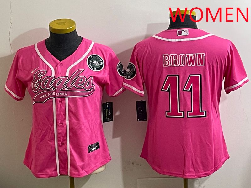 Women Philadelphia Eagles 11 Brown Pink Jointly Name 2025 Nike Limited NFL Jersey style 7